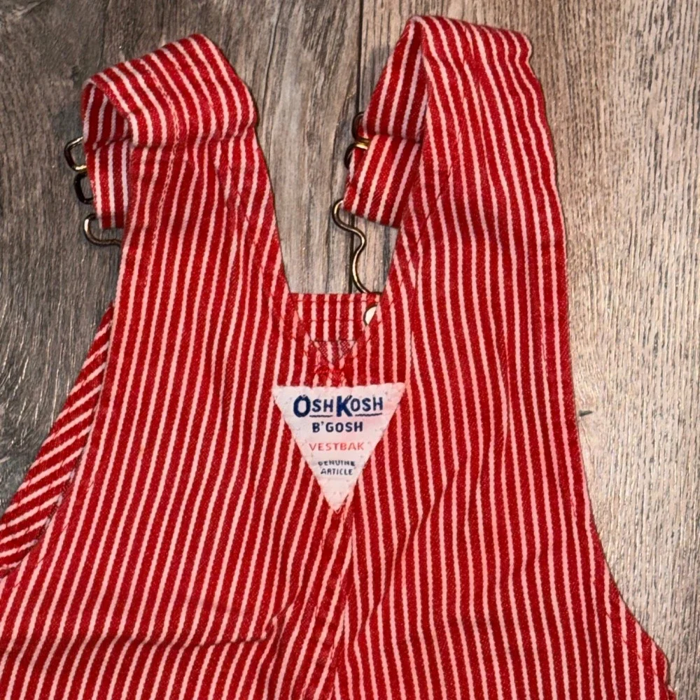 Vintage OshKosh Bgosh Red White Hickory Stripe Overalls Shortalls 24 Months USA
